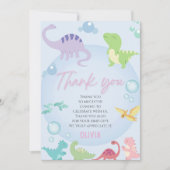 恐竜プールパーティーの女の子の誕生日 サンキューカード (正面)