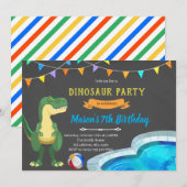 恐竜プールパーティーの招待状 招待状 (正面/裏面)