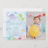 恐竜プールパーティー少年の誕生日 招待状 (正面)