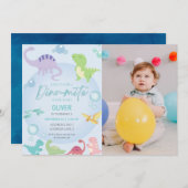 恐竜プールパーティー少年の誕生日 招待状 (正面/裏面)