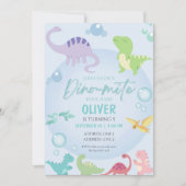 恐竜プールパーティー少年の誕生日 招待状 (正面)