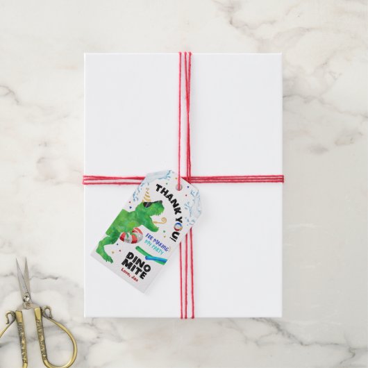 恐竜プールパーティー誕生日メッセージカード ギフトタグ (より糸付き)