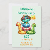 恐竜プールパーティー誕生日招待状 | RAWRsome 招待状 (正面)