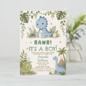 恐竜ベビーシャワーの男の子の招待状 Rawr It's a Boy 招待状 (スタンド正面)