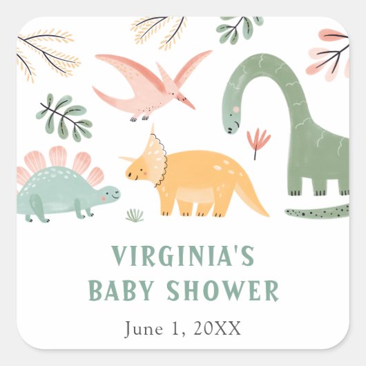 恐竜ベビーシャワーステッカー スクエアシール (正面)