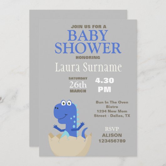 恐竜ベビーシャワー招待状 招待状 (正面/裏面)