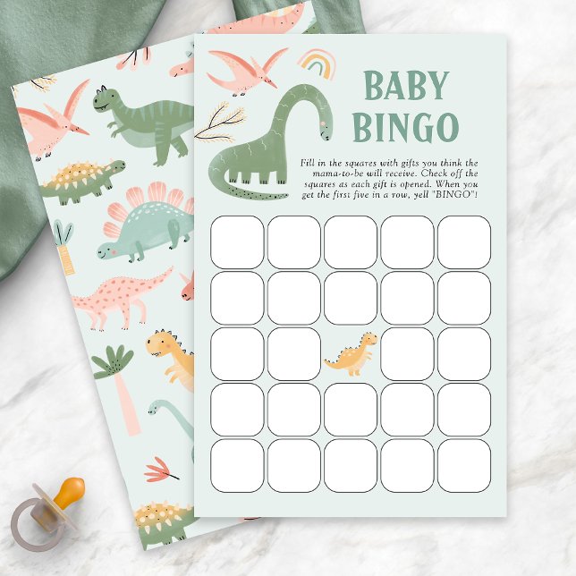 恐竜ベビービンゴゲーム (Green Dinosaur Theme Baby Shower Bingo Game Card by Painted Paperie
)
