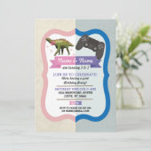 恐竜ボウ&ゲームジョイントボーイガール誕生日 招待状 (スタンド正面)