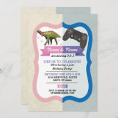 恐竜ボウ&ゲームジョイントボーイガール誕生日 招待状 (正面/裏面)