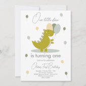 恐竜ボーイグリーングレーファースト誕生日 招待状 (正面)