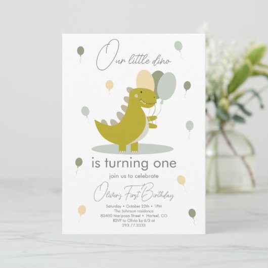 恐竜ボーイグリーングレーファースト誕生日 招待状 (スタンド正面)
