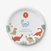 恐竜ボーイズ最初の1歳の誕生日紙プレート ペーパープレート (正面)
