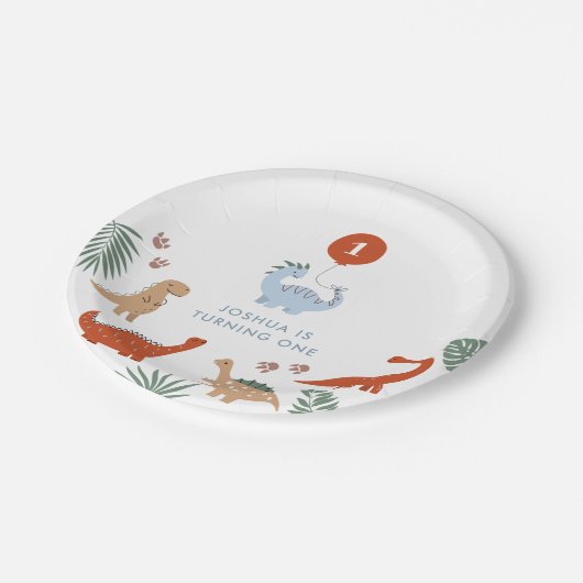 恐竜ボーイズ最初の1歳の誕生日紙プレート ペーパープレート (アングル)