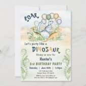 恐竜ボーイブルーグリーンパステルカスタム1st誕生日 招待状 (正面)