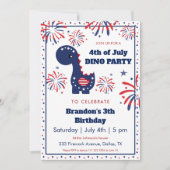 恐竜ボーイ誕生日花火7月4日パーティー 招待状 (正面)