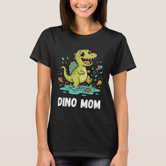 恐竜ママ かわいいスピノサウルス 水しぶき Tシャツ (正面)