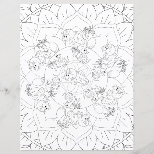 恐竜マンダラリラックスおもしろいの子供の着色ページ (正面)