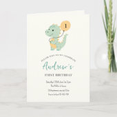 恐竜ミニマル最初の誕生日パーティーTレックス 招待状 (正面)