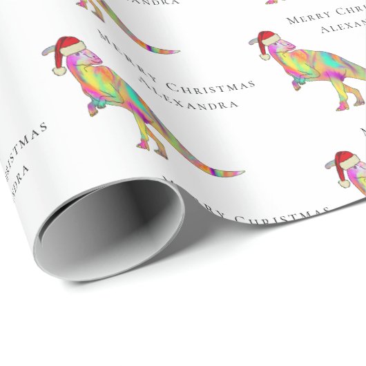 恐竜メリークリスマスパーソナライズされたガール名 ラッピングペーパー (ロールコーナー)