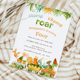 恐竜モダンのSTOP CHOMP ROAR 4th Birthday 招待状