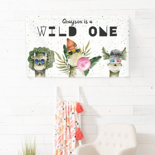 恐竜モダンスタイリッシュ誕生日歓迎サイン 横断幕 (インサイチュ)