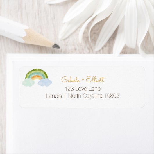 恐竜モダンレインボーベビーシャワー差出人住所 ラベル (インサイチュ)