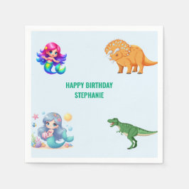 恐竜モダン人魚の誕生日パーティー スタンダードカクテルナプキン