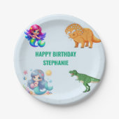 恐竜モダン人魚の誕生日パーティー ペーパープレート (正面)