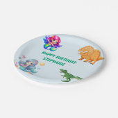 恐竜モダン人魚の誕生日パーティー ペーパープレート (アングル)