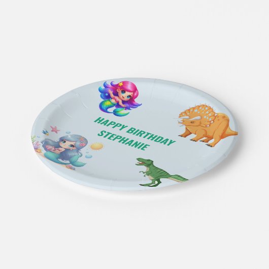 恐竜モダン人魚の誕生日パーティー ペーパープレート (アングル)