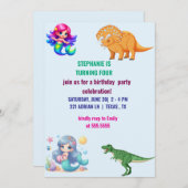 恐竜モダン人魚の誕生日パーティー 招待状 (正面/裏面)