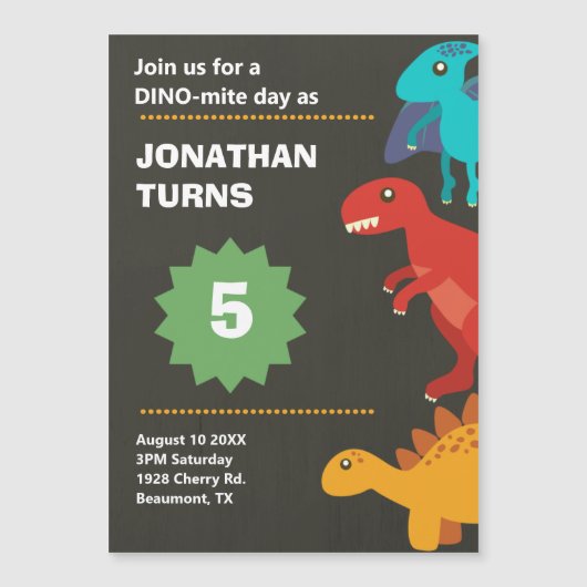 恐竜モダン子供の誕生日 マグネット招待状 (正面)