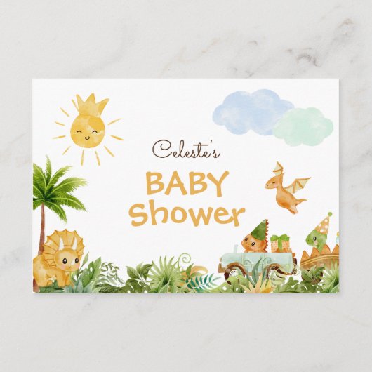 恐竜モダン虹の赤ちゃんシャワーブックベビー エンクロージャーカード (裏面)