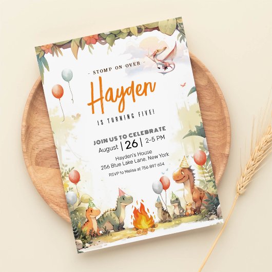 恐竜モダン誕生日ジュラシック恐竜パーティー 招待状