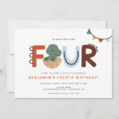 恐竜モダン4歳の誕生日パーティー 招待状 (正面)