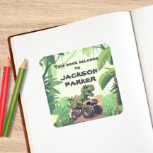 恐竜モンスタートラックの子供用ブックプレートステッカー