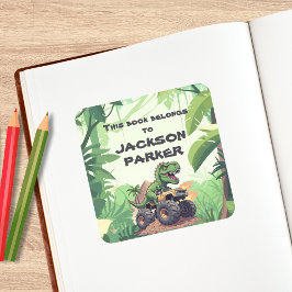 恐竜モンスタートラックの子供用ブックプレートステッカー スクエアシール