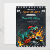 恐竜モンスタートラックの誕生日招待状 招待状 (正面/裏面)