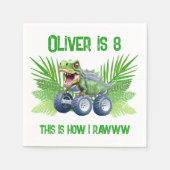 恐竜モンスタートラックパーソナライズされた誕生日 スタンダードカクテルナプキン (正面)