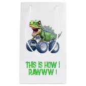 恐竜モンスタートラックパーソナライズされた誕生日 スモールペーパーバッグ (正面)