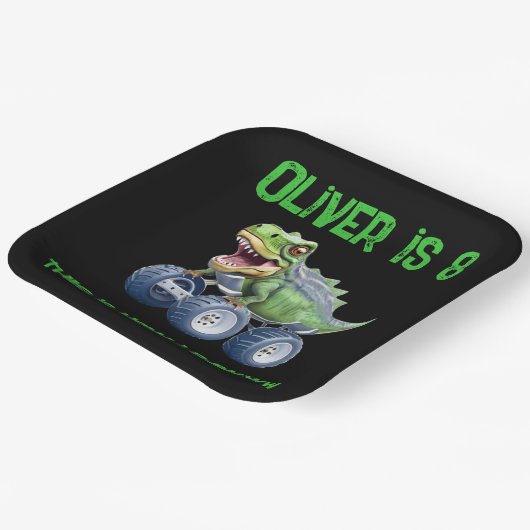 恐竜モンスタートラックパーソナライズされた誕生日 ペーパープレート (傾斜あり)