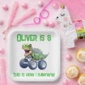 恐竜モンスタートラックパーソナライズされた誕生日 ペーパープレート (パーティー)