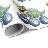 恐竜モンスタートラックパーソナライズされた誕生日 ラッピングペーパー (ロールコーナー)