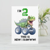 恐竜モンスタートラックパーソナライズされた誕生日 招待状 (スタンド正面)