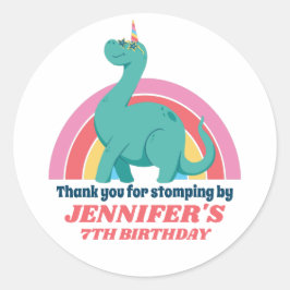 恐竜ユニコーンとレインボー子供の誕生日パーティー ラウンドシール