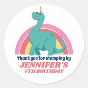 恐竜ユニコーンとレインボー子供の誕生日パーティー ラウンドシール