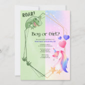 恐竜ユニコーン男の子?女の子?ジェンダー・リベール・パーティー 招待状 (正面)