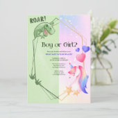 恐竜ユニコーン男の子?女の子?ジェンダー・リベール・パーティー 招待状 (スタンド正面)