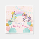 恐竜ユニコーン虹のグラデーション誕生日パーティー スタンダードカクテルナプキン (正面)