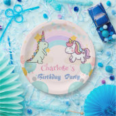 恐竜ユニコーン虹のグラデーション誕生日パーティー ペーパープレート (パーティー)